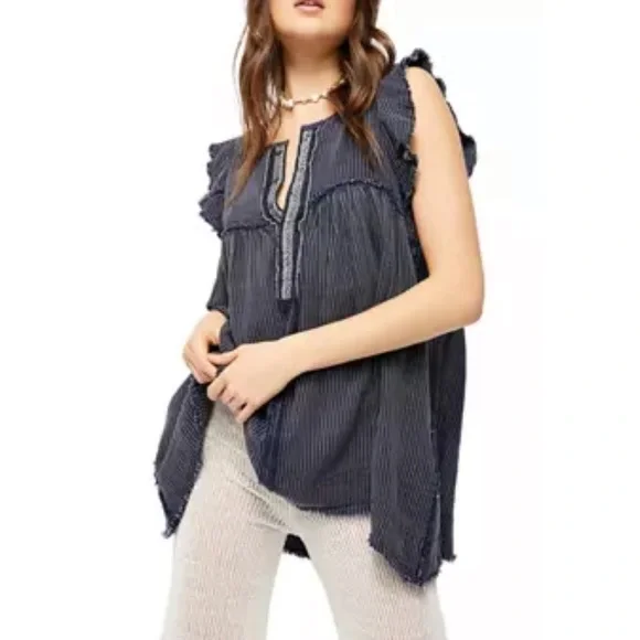 Free People Blue Ridge Indigo Top - Picture 3 of 8